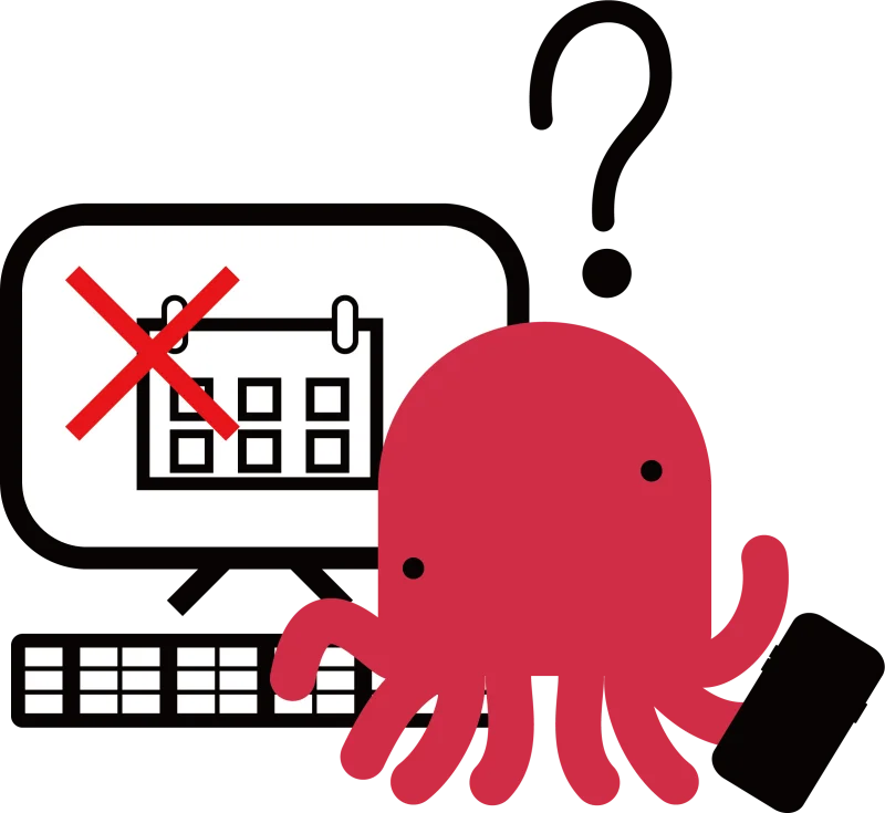 インターネットで予約できずに困っているタコのイラスト